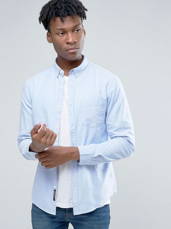 Over Sized Sky Blue Plain Full Sleeves Shirt